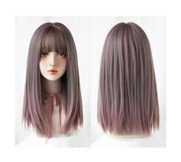 Women's Wig Women's Long Ombre Gray Pink Wig, Gray Pink Women's Full Bangs Synthetic Wig 20 Inch, Suitable For Daily Party And Cosplay Cosplay Hair Wig Women Party