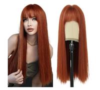 Women's Wig Women's Long Straight Hair With Bangs Wig Suitable For Daily Commuting Human Wigs(Orange)