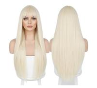 Women's Wig Women's Long Straight Hair With Bangs Wig Suitable For Daily Commuting Human Wigs(White)