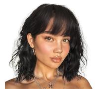 Women's Wig Women's wavy bangs long curly hair wig versatile for commuting Human Wigs(Black)