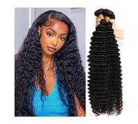 Women's wigs 10A Deep Wave Brazilian Remy Hair Bundles 1/3/4 Natural Color 100% Water Wave Curly Human Hair Extension for Women Bundles(18inches 1 Bundle)