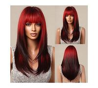 Womens wigs 22inch Red to Black Synthetic Hair Wigs with Bangs Long Layered Straight Wig Colored Party Costume Heat Resistant for Women Daily Party