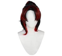 Womens wigs Black And Red Contrasting Half Tied Ponytail Wig, Natural Layered Roll Daily Party(Red)
