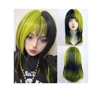 Womens wigs Black Green Purple Highlights Layered Short Straight Synthetic Wig with Bangs Fluffy Daily Party(Green)