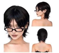 Womens wigs Black High-rise, Short Hair Wig, Eight Character Bangs, Neutral Style, Real Full Head Cover, Daily Wear Daily Party(A)