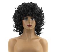 Womens wigs Black short retro small roll wig for women, fluffy spring Daily Party