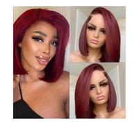 Womens wigs Burgundy Lace Front Wigs 180% Density Transparent Frontal Glueless Straight Short Bob Wig Human Hair Daily Party(16inches)