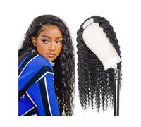 Womens wigs Curly U Part Wigs Deep Wave Human Hair for Black Women, 10-26 Inch Long Brazilian Glueless Clip in Shape Wig 180% Density Daily Party(18inches)