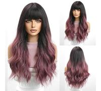Womens wigs Female Wig With Long Hair, Big Waves, Air Bangs, Gradient Full Head Cover, Matte Daily Party(C)