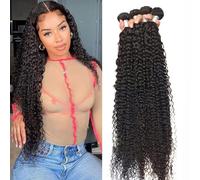 Women's wigs Kinky Curly Bundles Human Hair Bundles 8-40 Inch Curly Brazilian Remy Hair Bundle Natural Double Weft Human Hair Extensions for Black Women Bundles(24 26 28 30)