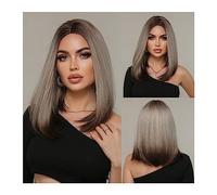 Womens wigs Long Straight Synthetic Wigs for Women Omber Brown Platinum Highlight Wig with Dark Roots Cosplay Heat Resistant Hair Daily Party