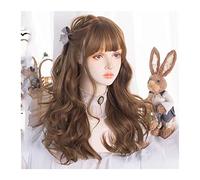Womens wigs Long Wave Hair Wig for Women Girl, Cold Brown Synthetic Natural Looking Curly with Bangs Daily Party Cosplay Daily Party