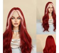 Womens wigs Long Wave Wig With Split Bangs Naturally Suitable For Daily Wear Daily Party(Red)