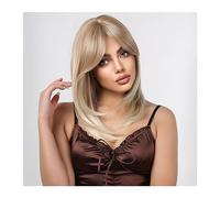 Womens wigs Medium Wavy Golden Blonde Layered Synthetic Wig with Side Bangs for Women Natural Cosplay Heat Resistant Fibre Hair Daily Party