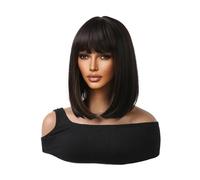 Womens wigs Short Straight Bob Wigs Black with Brown Highlight Synthetic Hair Wig for Daily Cosplay Daily Party