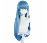 Womens wigs Sky Blue Long Straight Cosplay Wig With Bangs, Buttoned Hair Ends, Versatile For Daily Use Daily Party