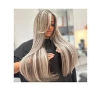 Womens wigs Straight 13x6 Ash Brown Highlight Lace Front Wig Human Hair Transparent Frontal Daily Party(34inches)