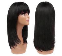 Women's Wigs Straight Human Hair Wigs with Bangs Cute Cut Human Hair Wig 100% Bangs Wig Hair Replacement Wig Wig Hair(14 inch)