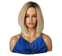 Womens wigs Wig Gradient Slanted Bangs Short Hair Rose Net For Women Daily Party(Gold)