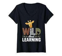 Womens Wild About Learning Teacher Student Jungle Safari School V-Neck T-Shirt