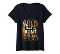 Womens Wild About My Aunt Safari Animal Lover Theme V-Neck T-Shirt