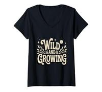 Women's Wild and Growing Nature Lover Botanical Aesthetic V-Neck T-Shirt