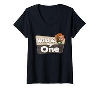 Womens Wild and One Funny National Park Camping 1st Birthday Camper V-Neck T-Shirt