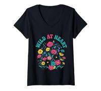 Women's Wild At Heart Flower Meadow 70s Vector Cheerful V-Neck T-Shirt