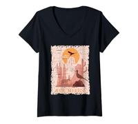 Women's Wild Desert Animals New Mexico Landscape Scene Vintage V-Neck T-Shirt