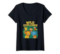 Womens Wild Explorer Jungle Safari Animal Adventure for Brave Kids V-Neck T-Shirt