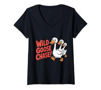 Women's Wild Goose Chase! Funny Duckling Sarcastic Saying V-Neck T-Shirt