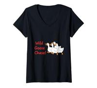 Women's Wild Goose Chase! Funny Duckling Sarcastic Saying V-Neck T-Shirt