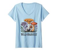Women's Wild Harvest Cottagecore Mushroom Foraging V-Neck T-Shirt
