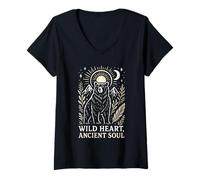 Womens Wild Heart Ancient Soul Bear Nature Wilderness Art V-Neck T-Shirt