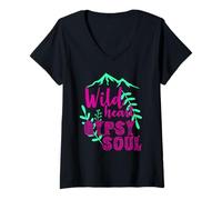 Women's Wild Heart Gypsy Soul Boho Mountain Nature Design V-Neck T-Shirt