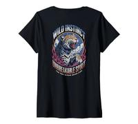 Womens Wild Instinct Unbreakable Spirit Leopard Flame (ART BACK) V-Neck T-Shirt