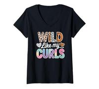 Women's Wild Like My Curls Curly Haired Leopard Animals Colorful V-Neck T-Shirt