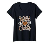 Women's Wild Like My Curls Curly Haired Leopard Love Curly Hair V-Neck T-Shirt