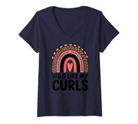 Women's Wild Like My Curls Curly Haired Rainbow Heart Love Curly V-Neck T-Shirt