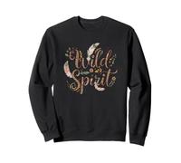 Women's Wild Spirit Boho Feather Floral Typography Sweatshirt