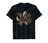 Women's Wild Spirit Boho Feather Floral Typography T-Shirt