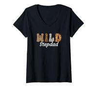 Women's Wild Stepdad Zoo Safari Animal Jungle Exotic Fun Fathers Day V-Neck T-Shirt