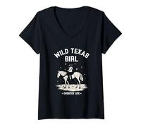 Womens Wild Texas Girl Horse Riding Country Life V-Neck T-Shirt