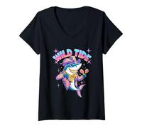 Women's Wild Tide Dancing Cowboy Shark Summer Fiesta V-Neck T-Shirt