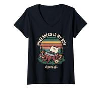Womens Wilderness is My WiFi Logging Off Adventure Retreat V-Neck T-Shirt