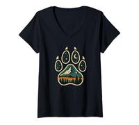 Womens Wilderness Scene Inside Bear Paw Print Mountain Night Art V-Neck T-Shirt