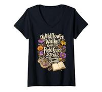 Women's Wildflower Walker Keeps The Field Guide Stroll On Track V-Neck T-Shirt