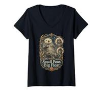 Women's Wildlife Small Paws Big Float Sea Otter Animal Lover V-Neck T-Shirt