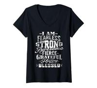 Womens Will Be Fearless Strong Blessed Awesome Motivational Quote V-Neck T-Shirt