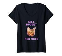 Womens Will Budgeting For Cats Funny Pet Finance Humor V-Neck T-Shirt